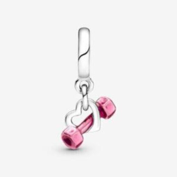 Pandora Dumbbell & Heart Dangle Charm - Picture 3 of 4